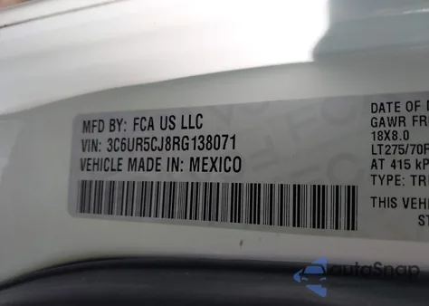 2024 Ram 2500 Tradesman 4X4 6'4 Box z USA, uszkodzony, nr VIN 3C6UR5CJ8RG138071